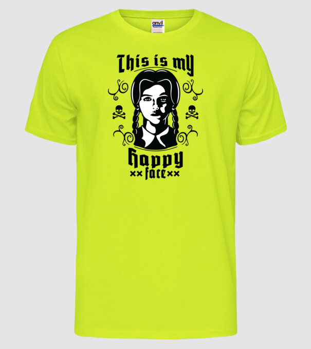 WEDNESDAY This is my happy face model galben neon pe tricou