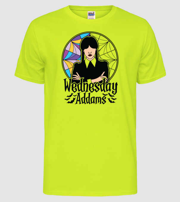Wednesday Window colorful model galben neon pe tricou