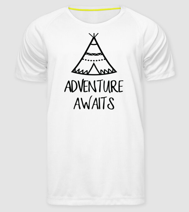 Advanture awaits model alb pe tricou