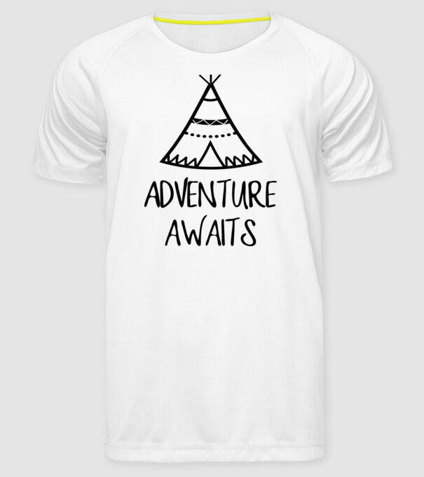 Adventure awaits teepee model alb pe tricou