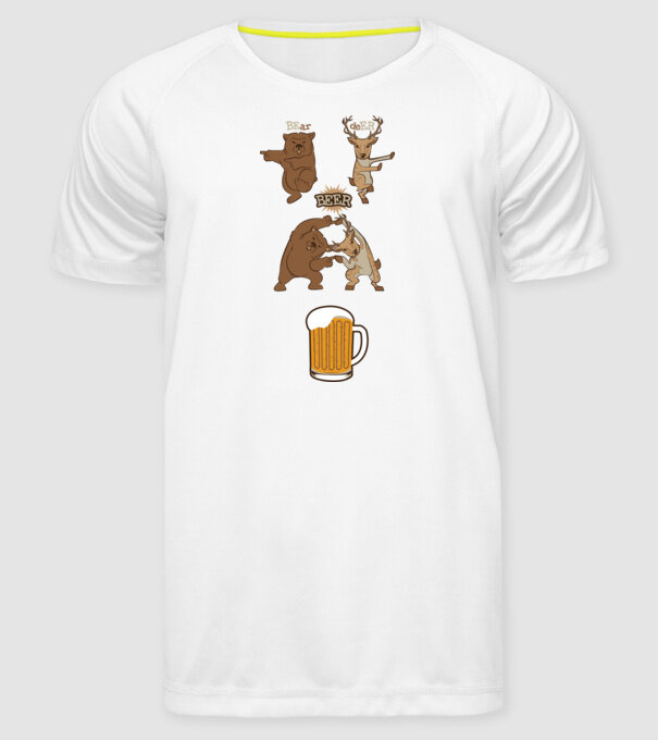 Bear deer beer model alb pe tricou