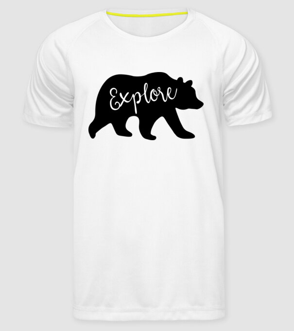 Bear explore model alb pe tricou