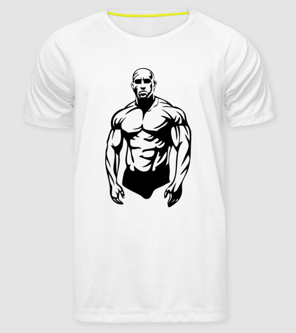 bodybuilding model alb pe tricou