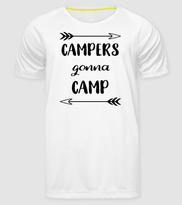 Campers gonna camp model alb pe tricou