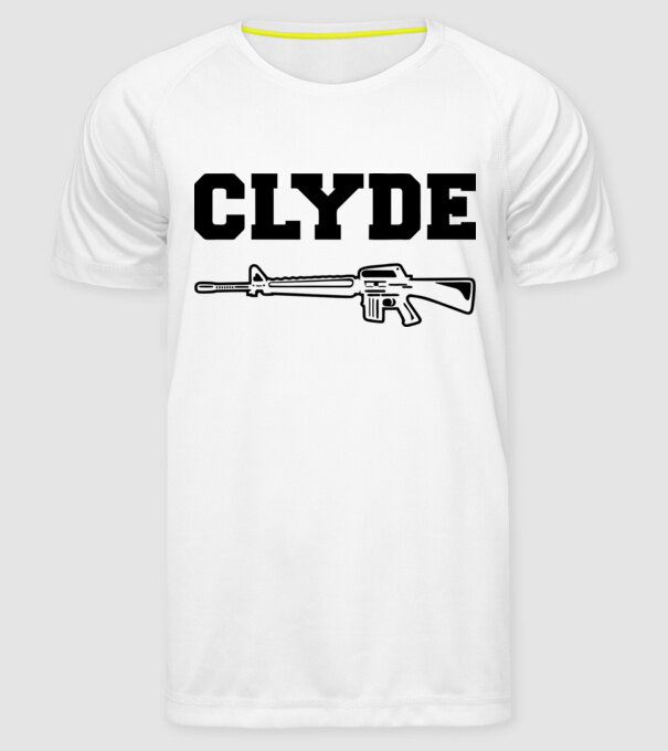 Clyde model alb pe tricou