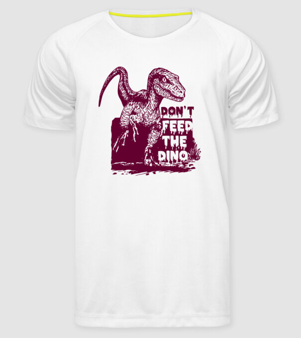 Dont feed the dino model alb pe tricou