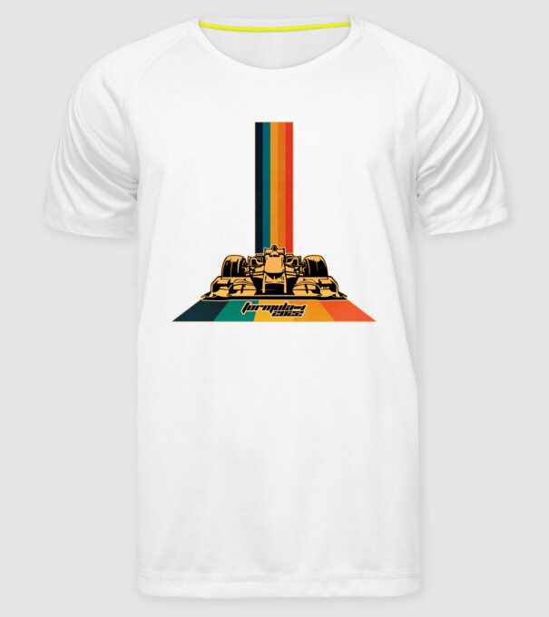 f1 retro car model alb pe tricou