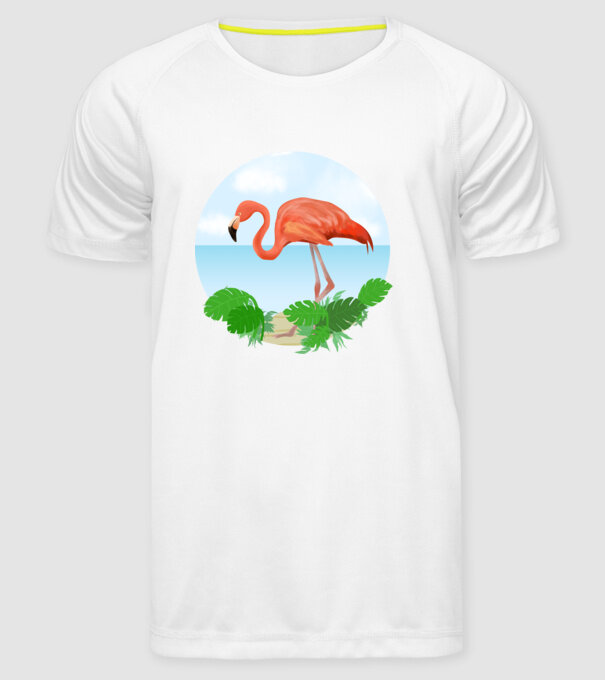 Flamingo model alb pe tricou