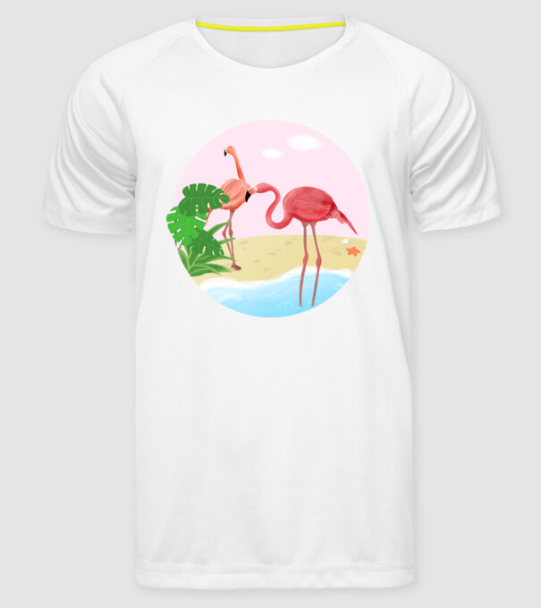 Flamingo model alb pe tricou