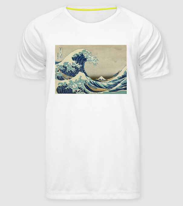 Great Wave of Kanagawa mască model alb pe tricou