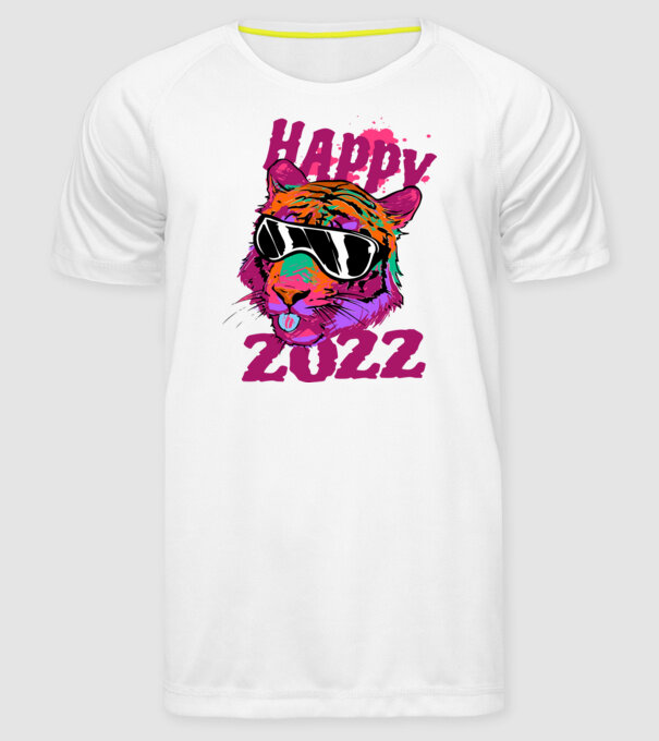 Happy 2022 tiger model alb pe tricou
