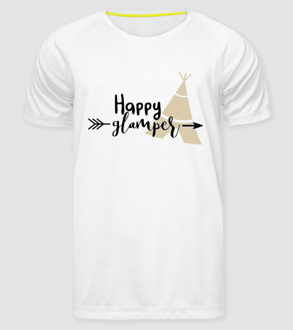 Happy glamper model alb pe tricou