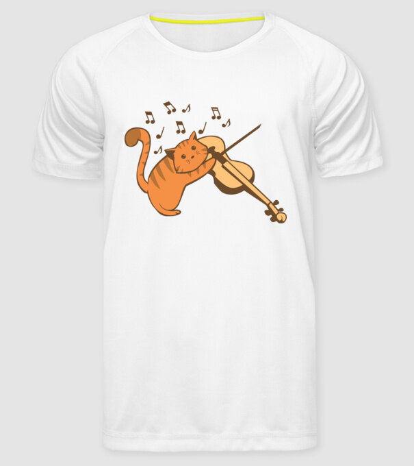 Pisică cântă la vioară model alb pe tricou
