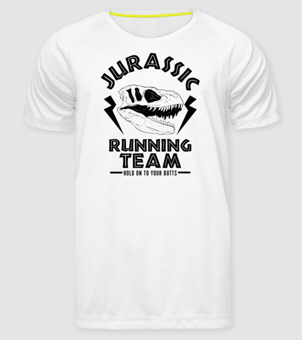 Jurassic running team model alb pe tricou