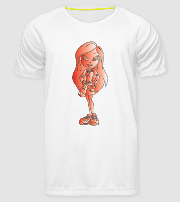 fetiță model alb pe tricou