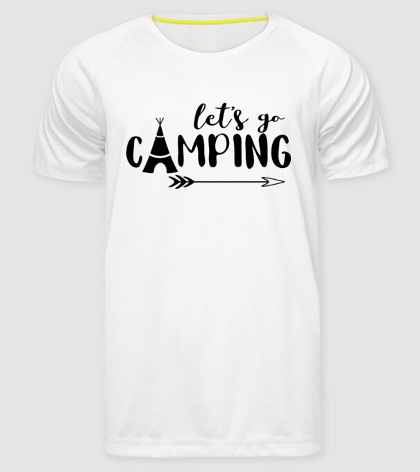'Let''s go camping' model alb pe tricou