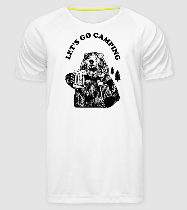 Lets go camping model alb pe tricou