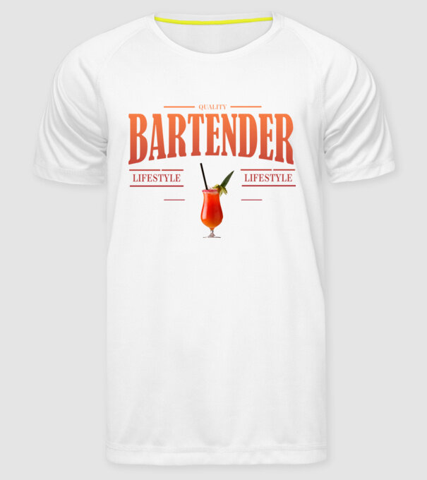 Lifestyle Bartender model alb pe tricou