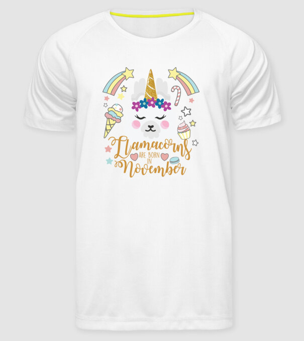 Llamacorns are born in November model alb pe tricou