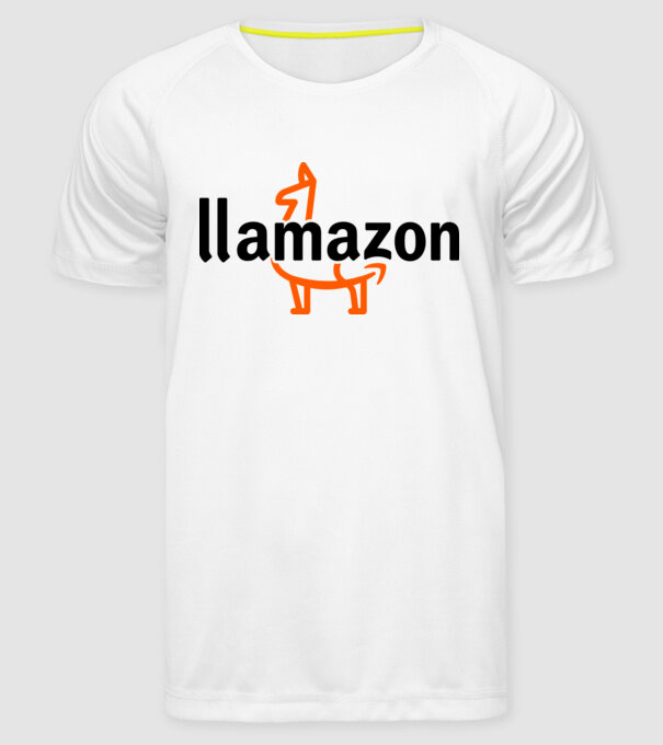 Llamazon model alb pe tricou