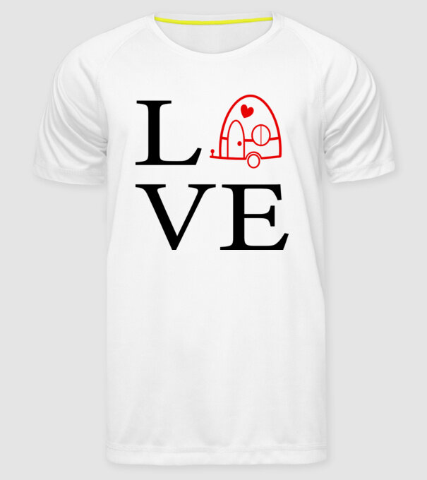 Love camping model alb pe tricou