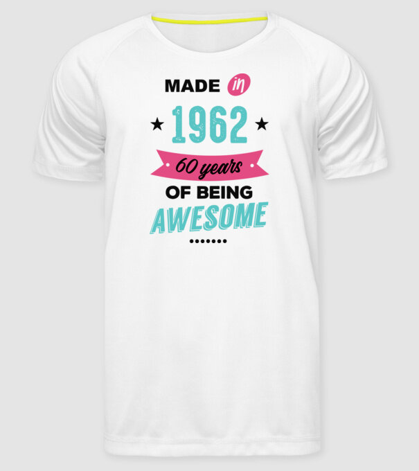 MADE in 1962 model alb pe tricou