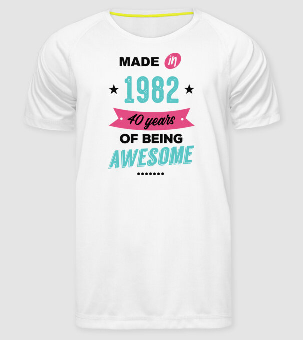 MADE in 1982 model alb pe tricou