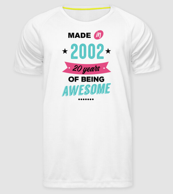 MADE in 2002 model alb pe tricou