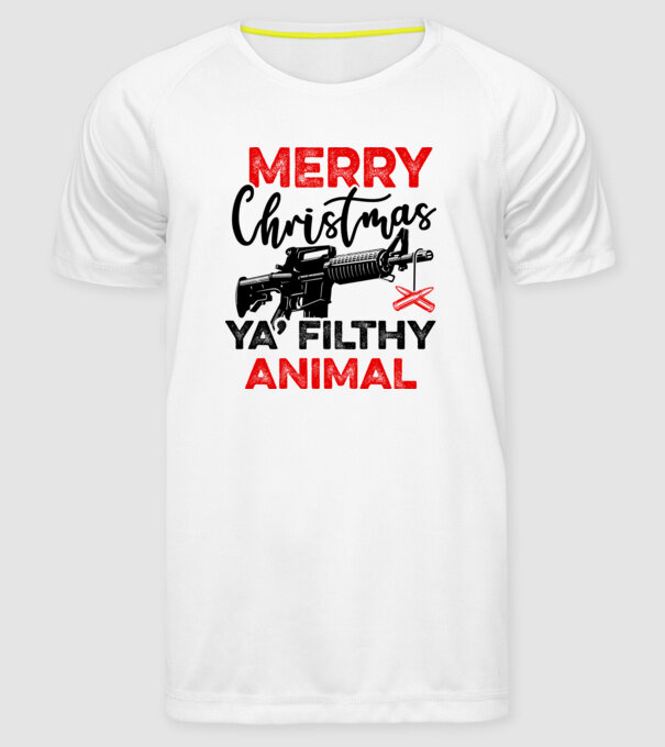 Merry Christmas Ya Filthy Animal model alb pe tricou