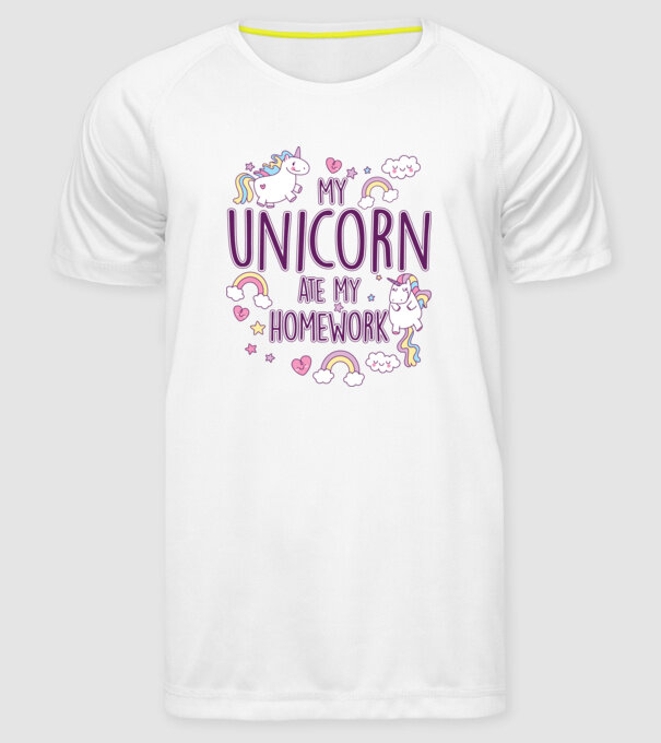 My unicorn ate my homework model alb pe tricou