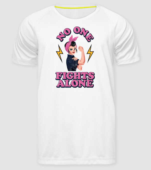 No one fights alone pinup texture model alb pe tricou