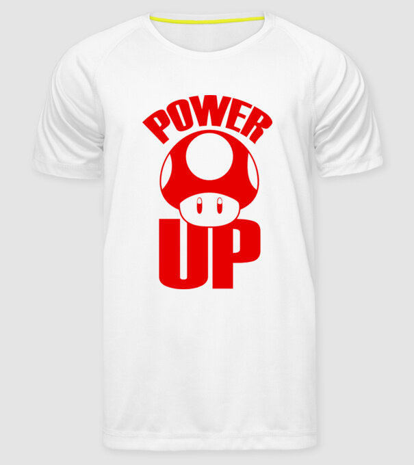 Power up model alb pe tricou