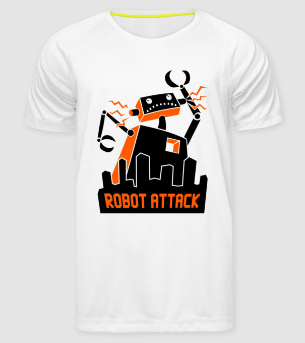 Robot Attack model alb pe tricou