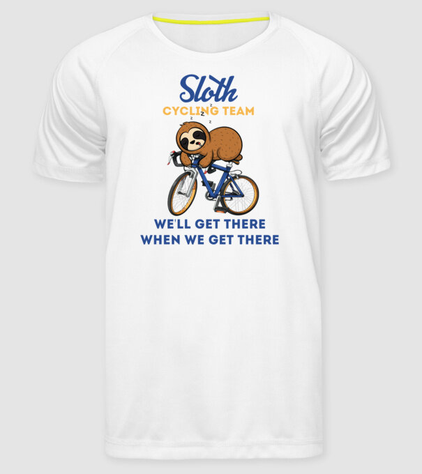 Sloth cycling team model alb pe tricou