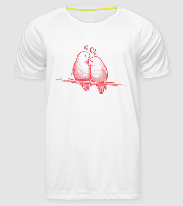 Păsări îndrăgostite model alb pe tricou