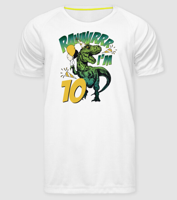 'Birthday Dinosaur rawww i''m 10' model alb pe tricou