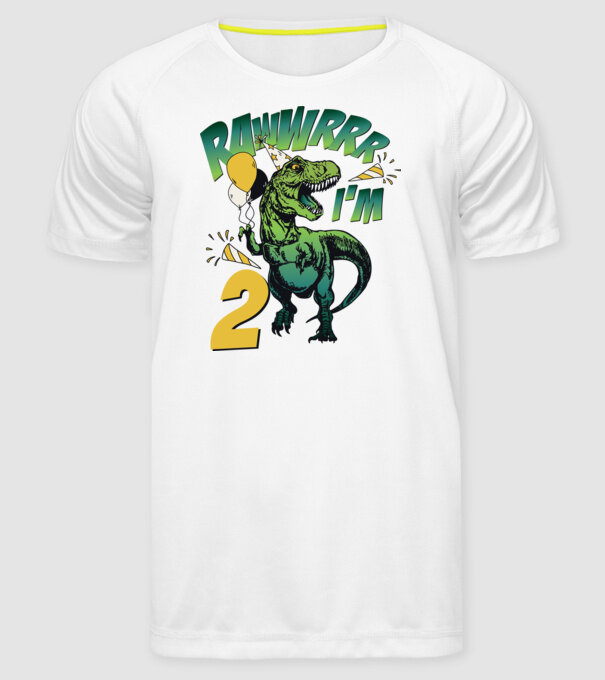'Birthday Dinosaur rawww i''m 2' model alb pe tricou