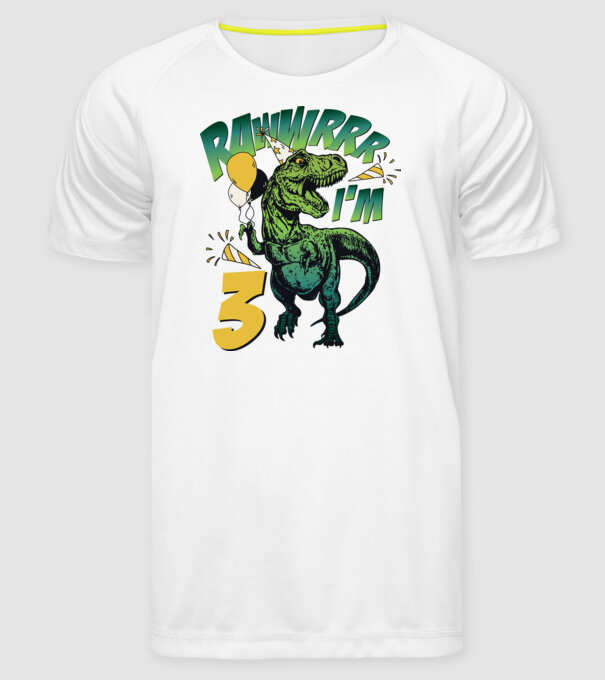 'Birthday Dinosaur rawww i''m 3' model alb pe tricou
