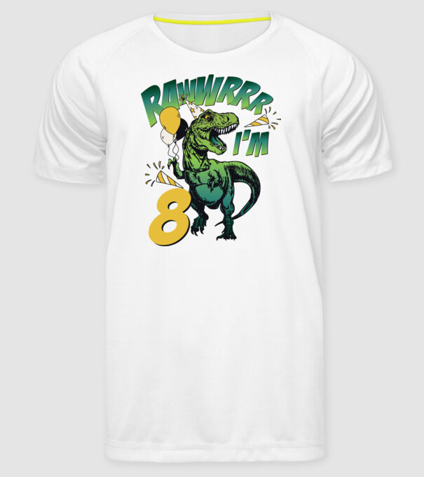 'Birthday Dinosaur rawww i''m 8' model alb pe tricou