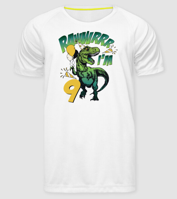 'Birthday Dinosaur rawww i''m 9' model alb pe tricou