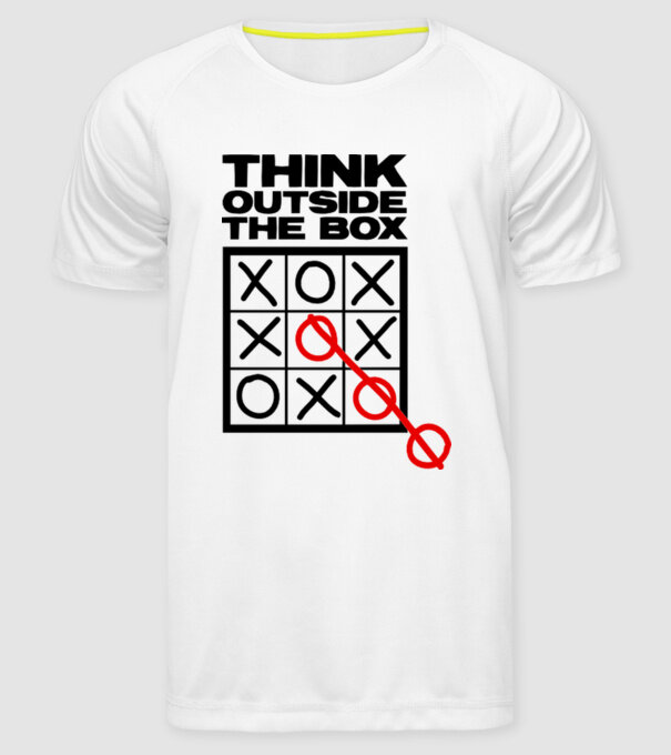 Think outside the box model alb pe tricou