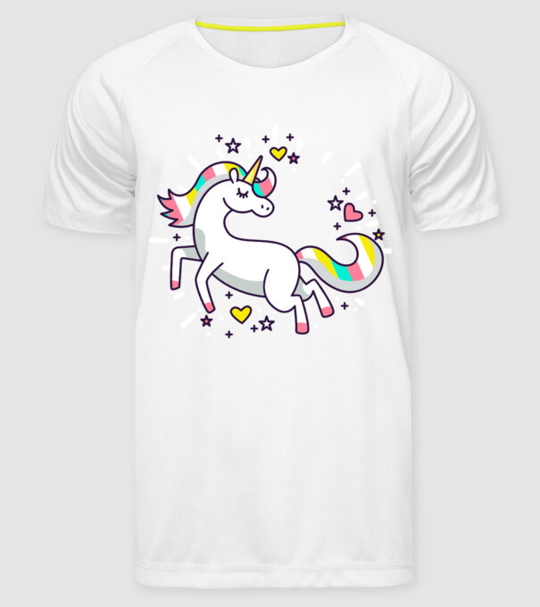 Unicorn Spark model alb pe tricou