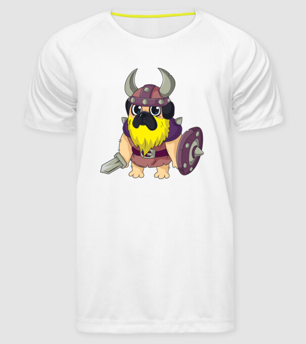 Mops Viking model alb pe tricou