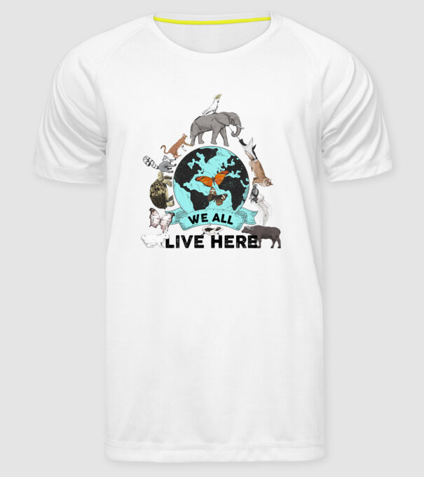 We all live here model alb pe tricou