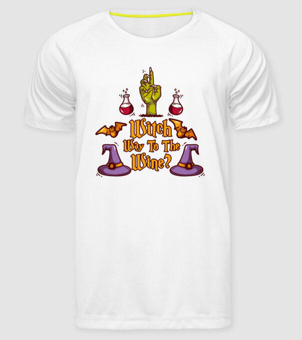 Witch way to the wine model alb pe tricou