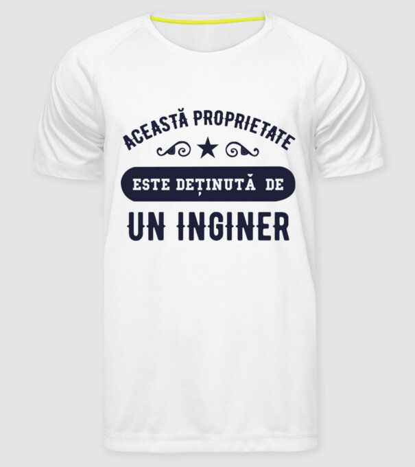 Această proprietate este deținută de un inginer model alb pe tricou