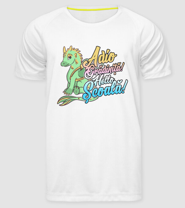 Adio grădiniță! Hello școală! model alb pe tricou