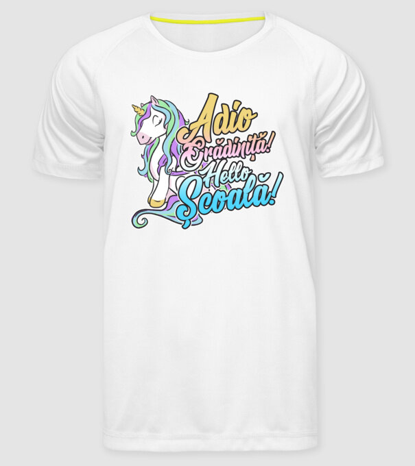 Adio grădiniță! Hello școală! model alb pe tricou