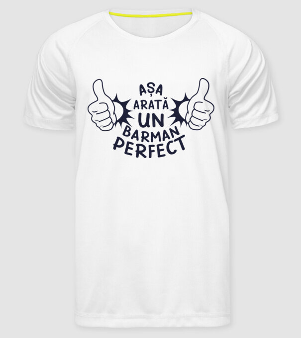 Așa arată un BARMAN perfect model alb pe tricou