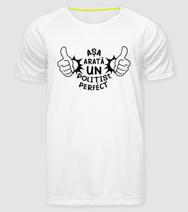 Așa arată un POLIȚIST perfect model alb pe tricou